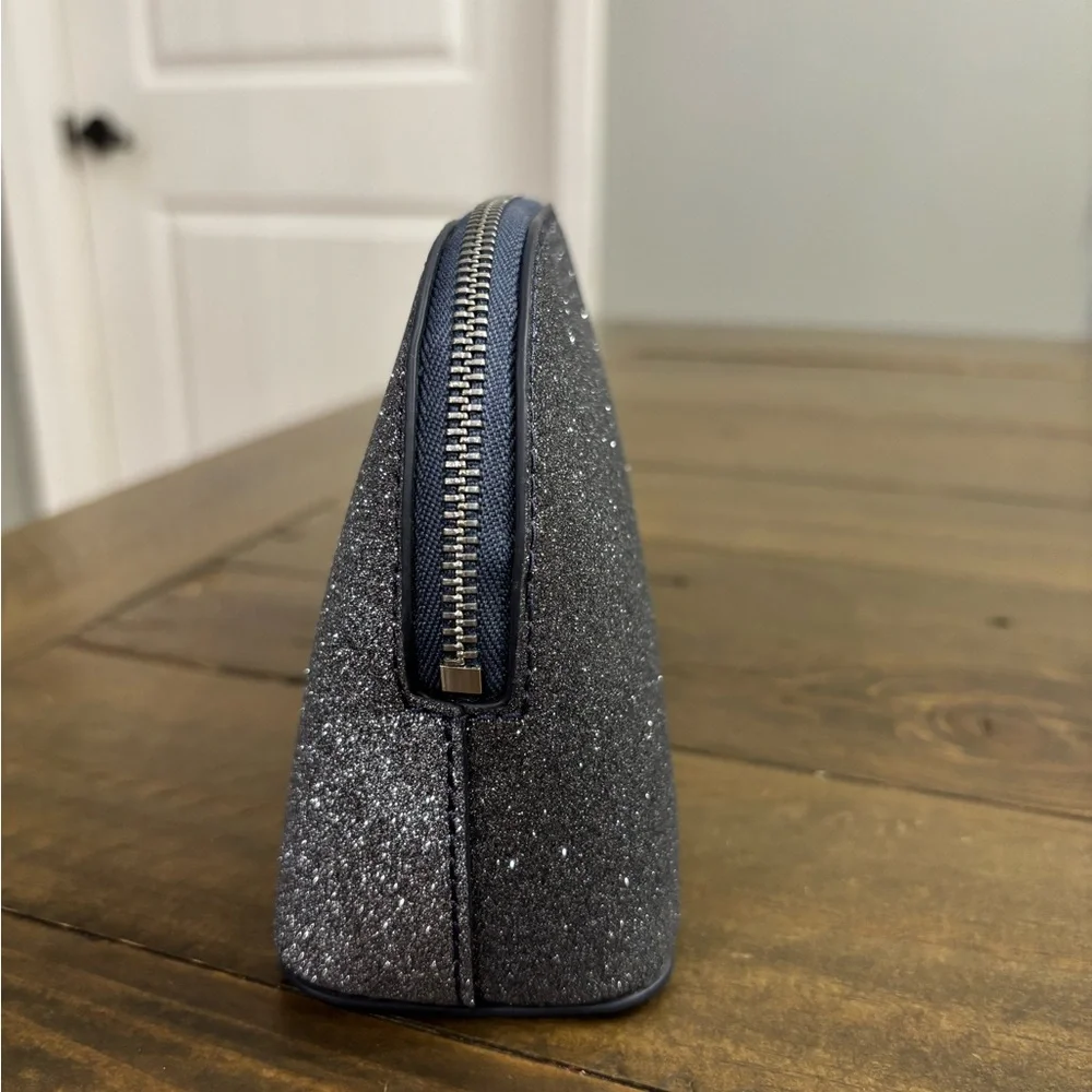 Kate Spade Small Joeley Glitter Doe Cosmetic Make-Up Travel Bag in Dusty Navy
